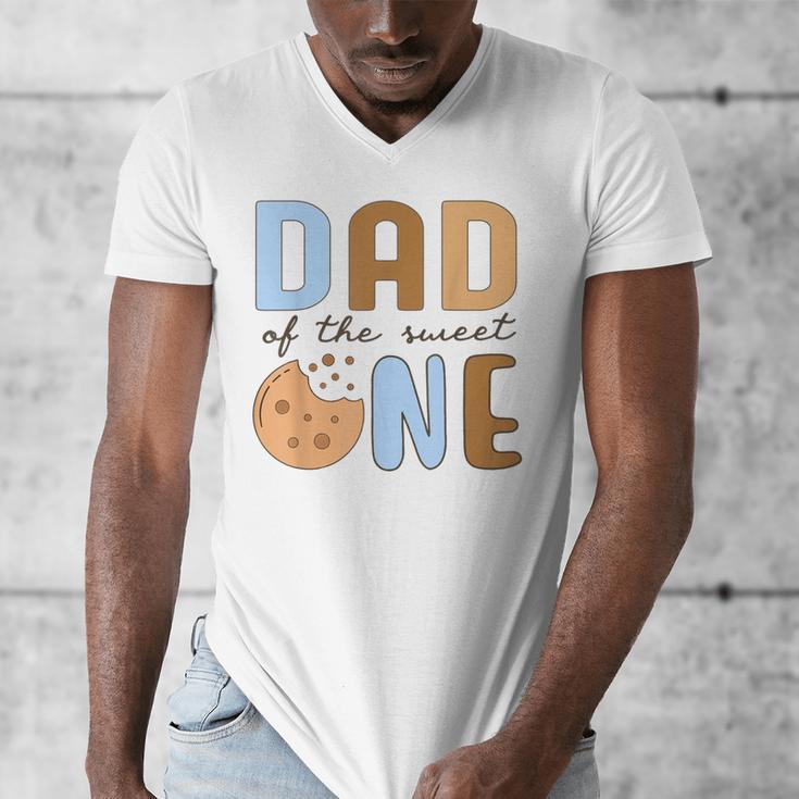 Dad Of The Sweet One Cookies And Milk 1st Birthday Party Men's V-Neck T-Shirt Dad Of The Sweet One Cookies And Milk 1st Birthday Party Men's V-Neck T-Shirt