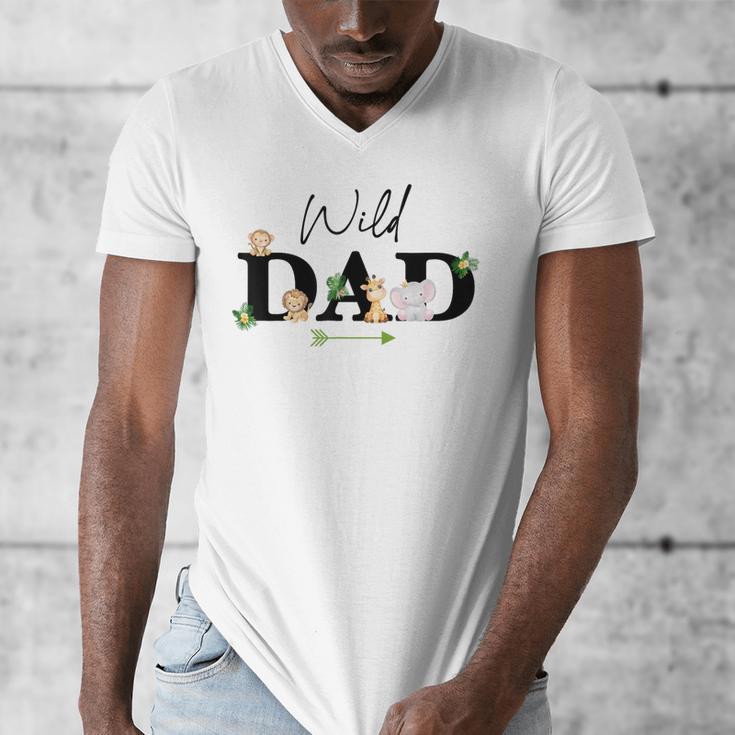 Dad Of The Wild One Zoo Birthday Safari Jungle Animal Men's V-Neck T-Shirt Dad Of The Wild One Zoo Birthday Safari Jungle Animal Men's V-Neck T-Shirt