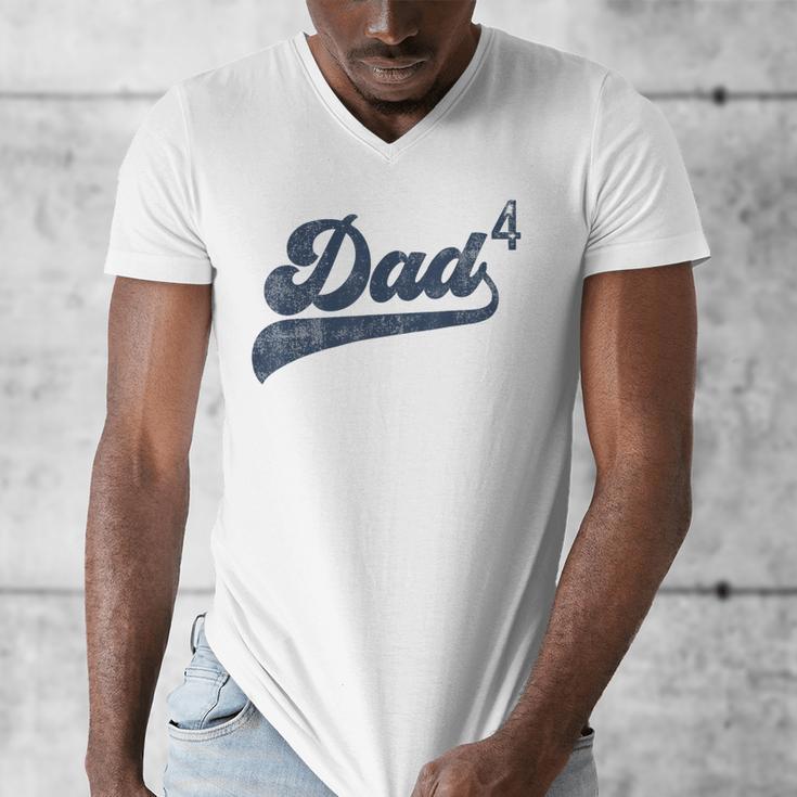 Dad4 Daddy Of 4 Kids Father Of Four Fourth Time Dad Men's V-Neck T-Shirt