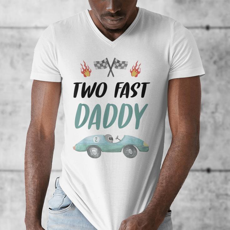 Daddy Dad 2nd Birthday Two Fast Race Car Second Bday Party Men's V-Neck T-Shirt