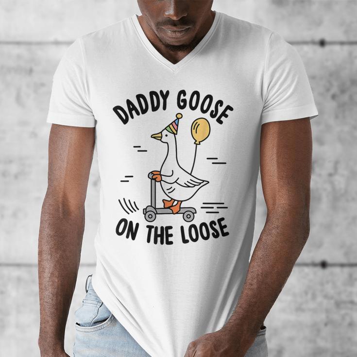 Daddy Goose On The Loose Birthday Matching Family Men's V-Neck T-Shirt Daddy Goose On The Loose Birthday Matching Family Men's V-Neck T-Shirt