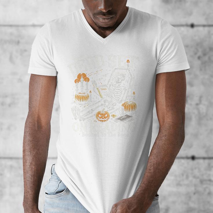 Dead Set On Reading Skeleton Halloween Book Lover Men's V-Neck T-Shirt Dead Set On Reading Skeleton Halloween Book Lover Men's V-Neck T-Shirt