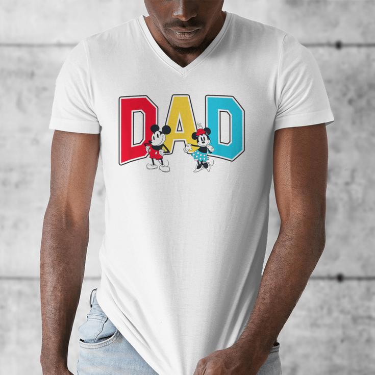 Disney Mickey And Friends Mickey Minnie Dad Collegiate Logo Men's V-Neck T-Shirt