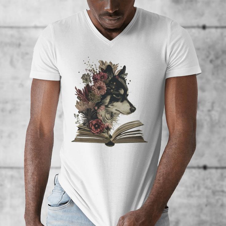 Dog Book Flower Men's V-Neck T-Shirt Dog Book Flower Men's V-Neck T-Shirt
