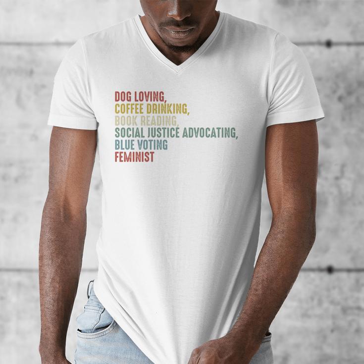 Dog Loving Coffee Drinking Book Reading Social Justice Men's V-Neck T-Shirt