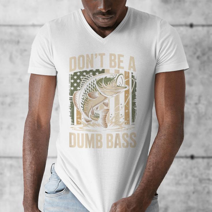 Don't Be A Dumb Bass Fish Camo American Flag Dad Jokes Men's V-Neck T-Shirt