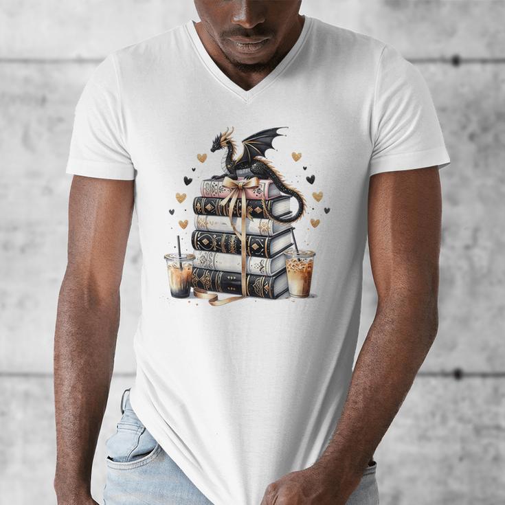 Dragon Hoard Of Books Reading Lover Cute Art Men's V-Neck T-Shirt Dragon Hoard Of Books Reading Lover Cute Art Men's V-Neck T-Shirt