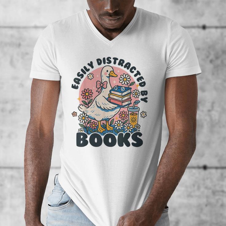 Easily Distracted By Books Read Goose Lover Bookworm Reading Men's V-Neck T-Shirt Easily Distracted By Books Read Goose Lover Bookworm Reading Men's V-Neck T-Shirt