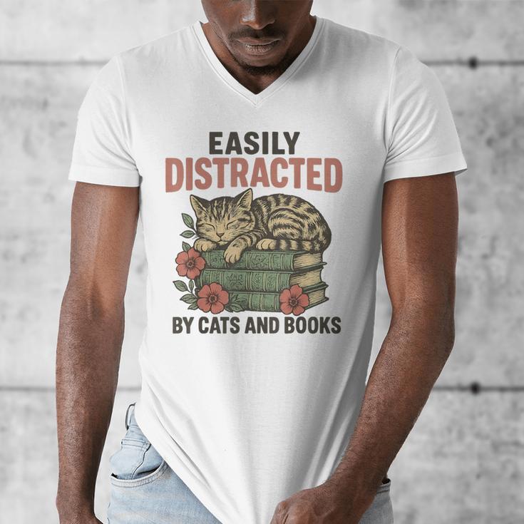 Easily Distracted By Cats And Books Vintage Men's V-Neck T-Shirt Easily Distracted By Cats And Books Vintage Men's V-Neck T-Shirt