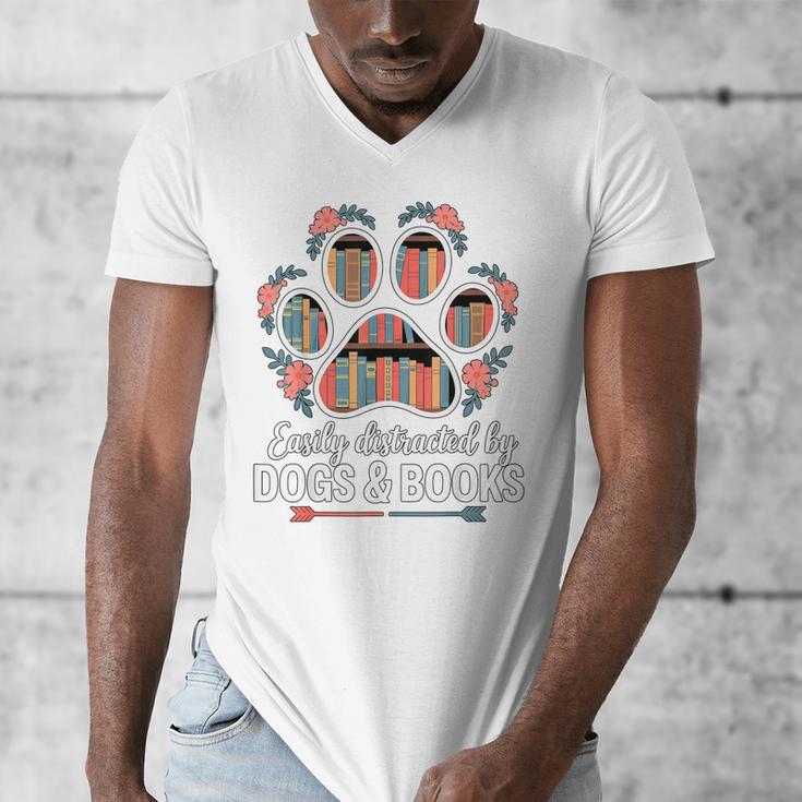 Easily Distracted By Dogs And Books Reading Men's V-Neck T-Shirt
