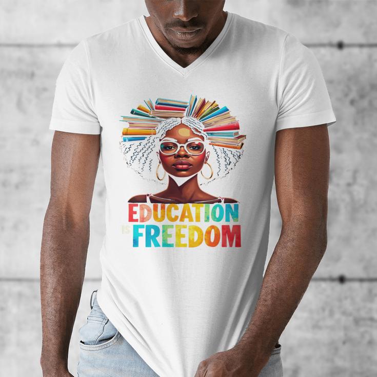 Education Is Freedom Afro Books Men's V-Neck T-Shirt Education Is Freedom Afro Books Men's V-Neck T-Shirt
