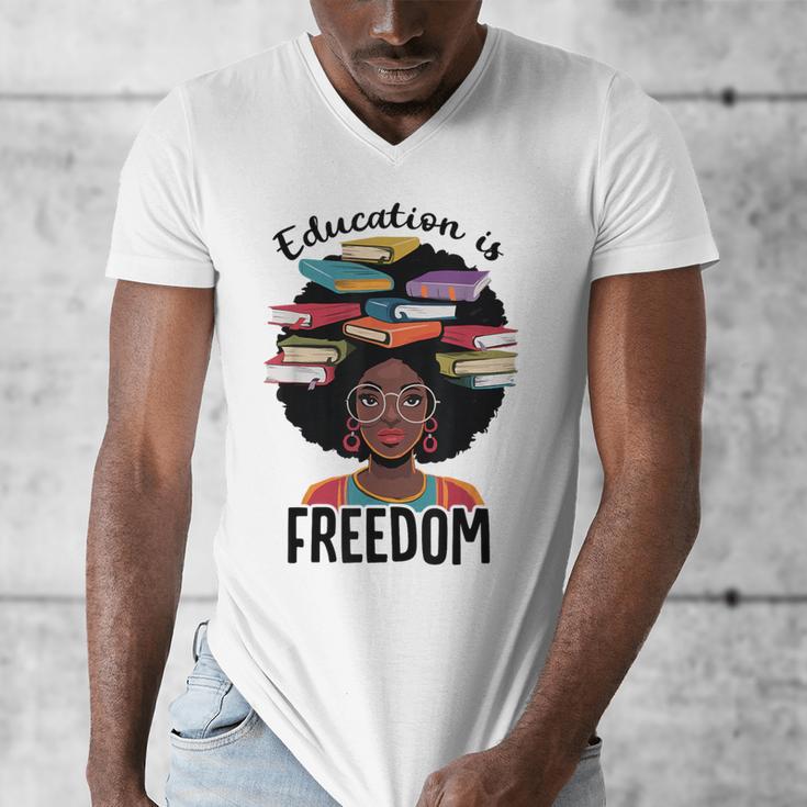 Education Is Freedom Teacher History Month Books Lover Men's V-Neck T-Shirt Education Is Freedom Teacher History Month Books Lover Men's V-Neck T-Shirt