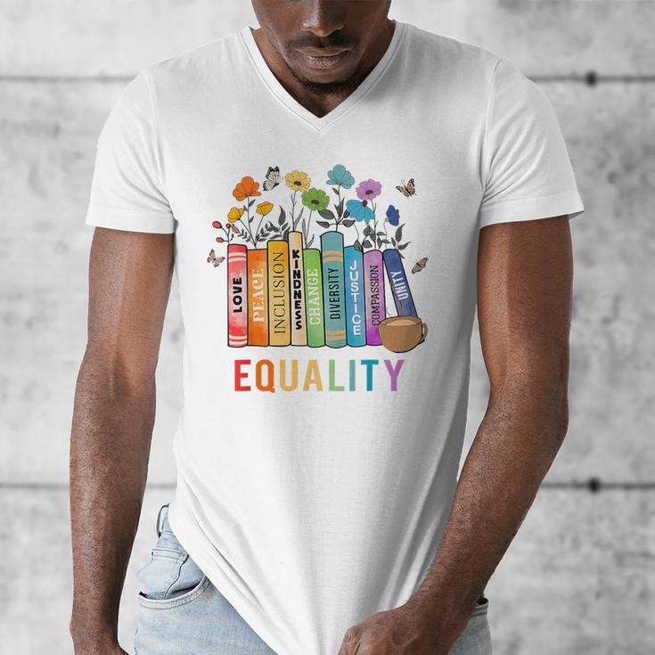 Equal Rights Book Flower Equality Peace Love Kindness Book Men's V-Neck T-Shirt Equal Rights Book Flower Equality Peace Love Kindness Book Men's V-Neck T-Shirt