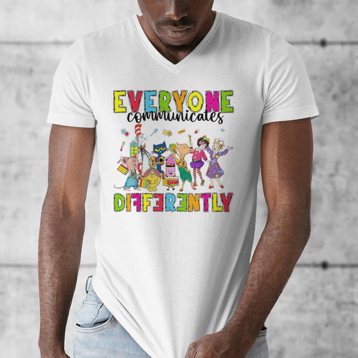 Everyone Communicates Differently Book Teacher Outfit Men's V-Neck T-Shirt