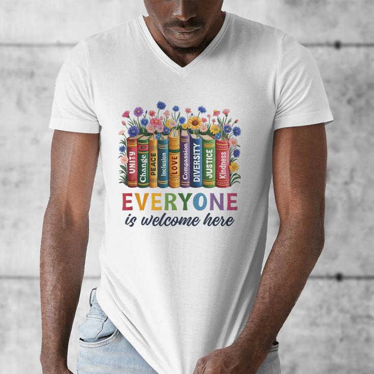 Everyone Is Welcome Here Floral Book LGBT Pride Equality Men's V-Neck T-Shirt