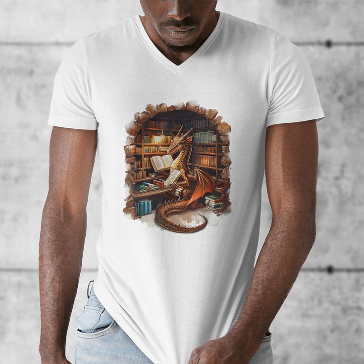 Fantasy Dragon Reading Book Lover Men's V-Neck T-Shirt