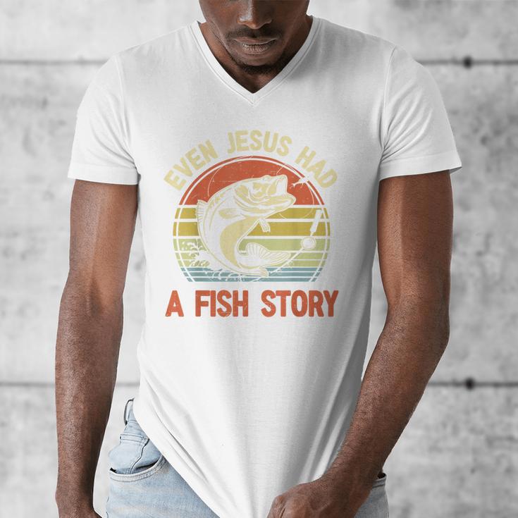 Fishing Even Jesus Had Fish Story Bass Dad Christian Men's V-Neck T-Shirt