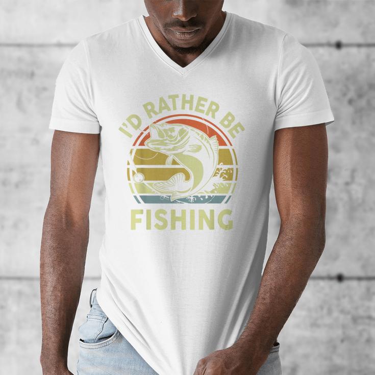 Fishing I'd Rather Be Fishing Bass Fish Dad Jokes Men's V-Neck T-Shirt