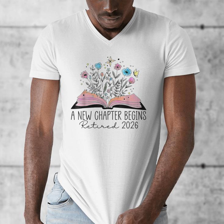 Floral Book A New Chapter Begins Retired 2026 Retirement Men's V-Neck T-Shirt