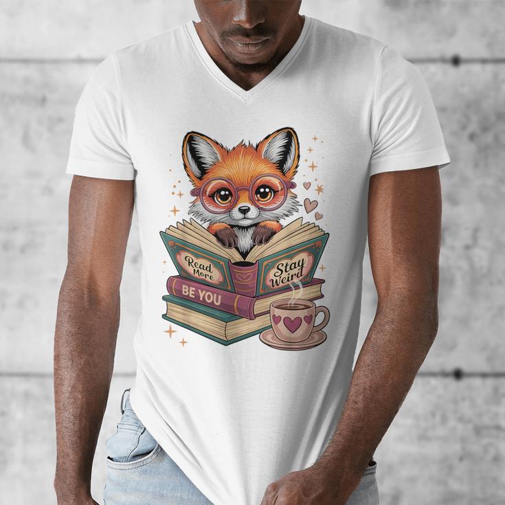 Fox Read Books Be Kind Stay Weird Reader Cute Nerd Bookworm Men's V-Neck T-Shirt Fox Read Books Be Kind Stay Weird Reader Cute Nerd Bookworm Men's V-Neck T-Shirt