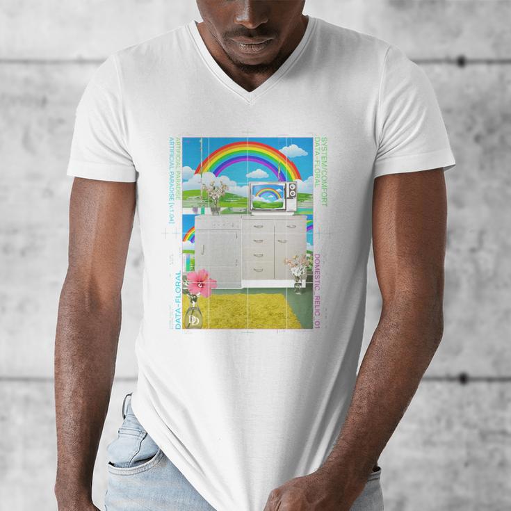 Frutiger Aero Aesthetic Rainbow Glitch Art Men's V-Neck T-Shirt