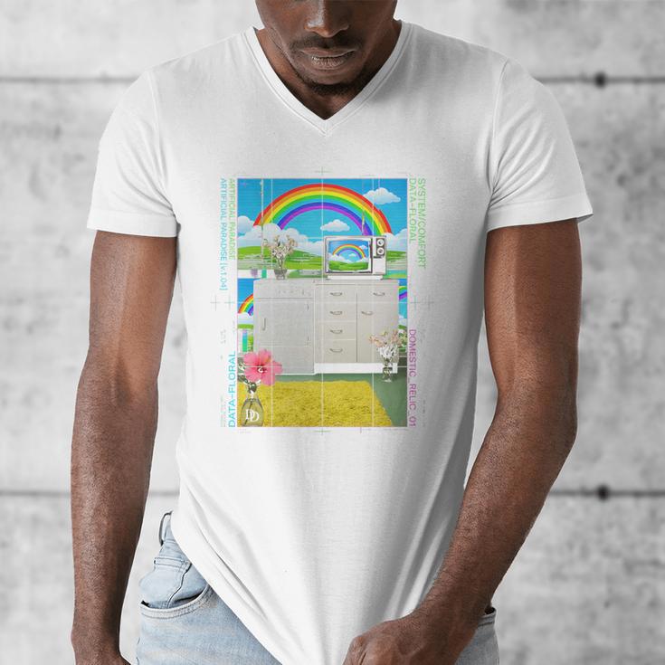 Frutiger Aero Aesthetic Rainbow Glitch Art Premium Tri-Blend Men's V-Neck T-Shirt
