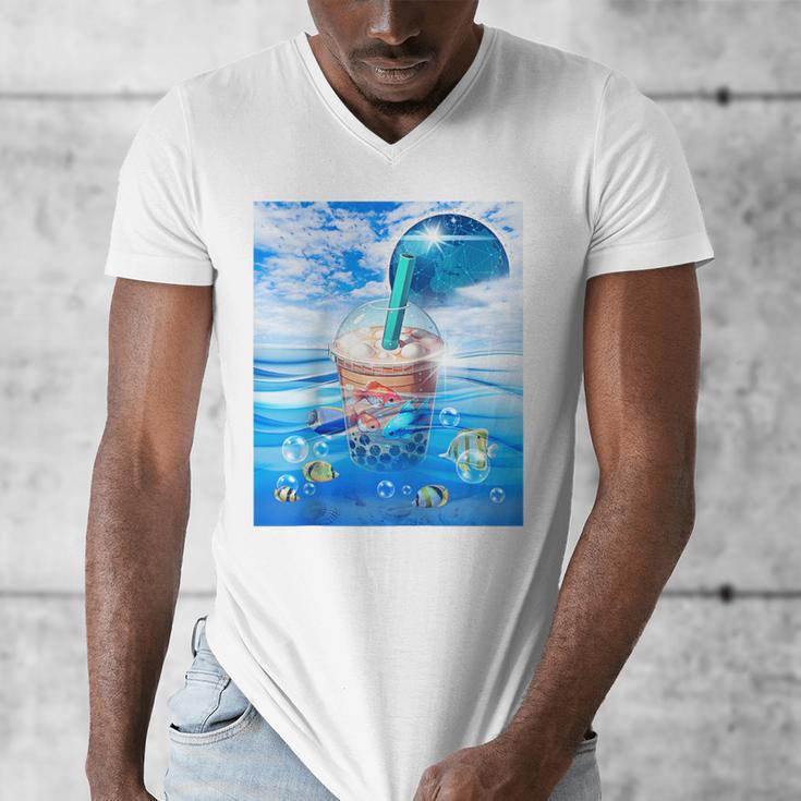 Frutiger Aero Aesthetic Tech Bubble Tea Boba Milktea Fishes Raglan Baseball Tee Men's V-Neck T-Shirt Frutiger Aero Aesthetic Tech Bubble Tea Boba Milktea Fishes Raglan Baseball Tee Men's V-Neck T-Shirt