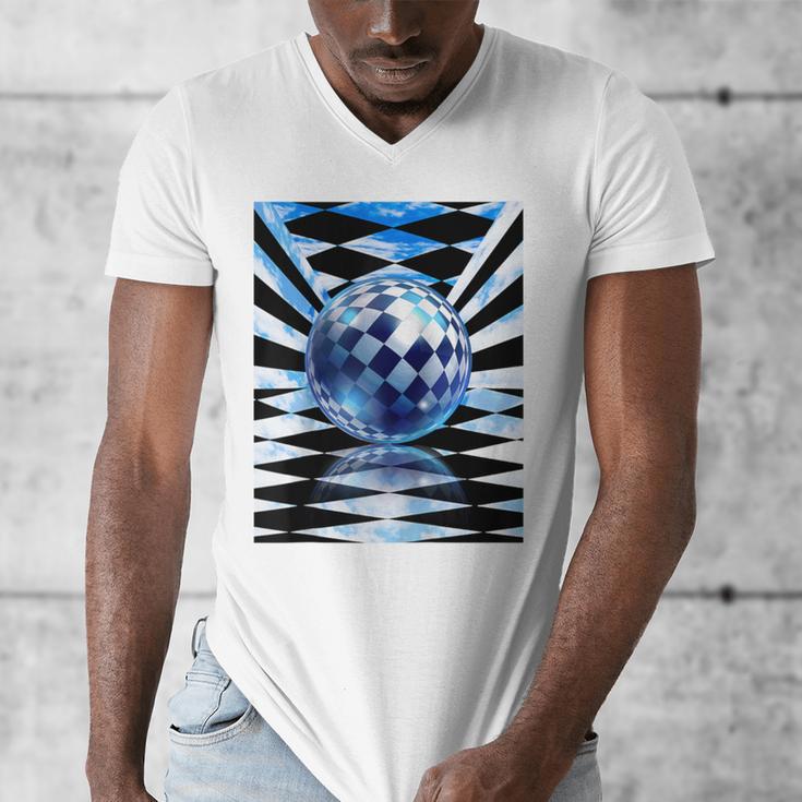 Frutiger Aero Aesthetic Tech Checkered Room Orb Sky Raglan Baseball Tee Men's V-Neck T-Shirt