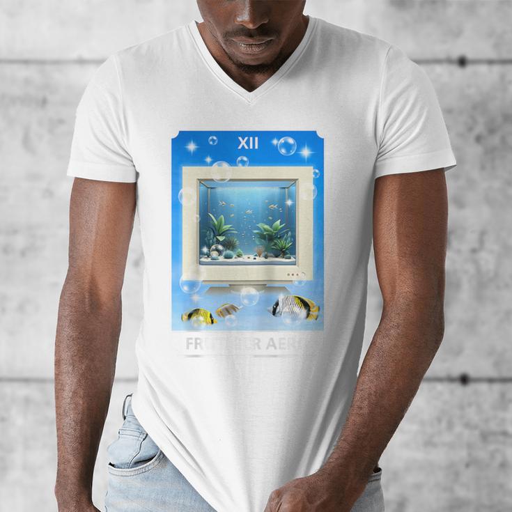 Frutiger Aero Aesthetic Tech Computer Aquarium Tarot Card Raglan Baseball Tee Men's V-Neck T-Shirt