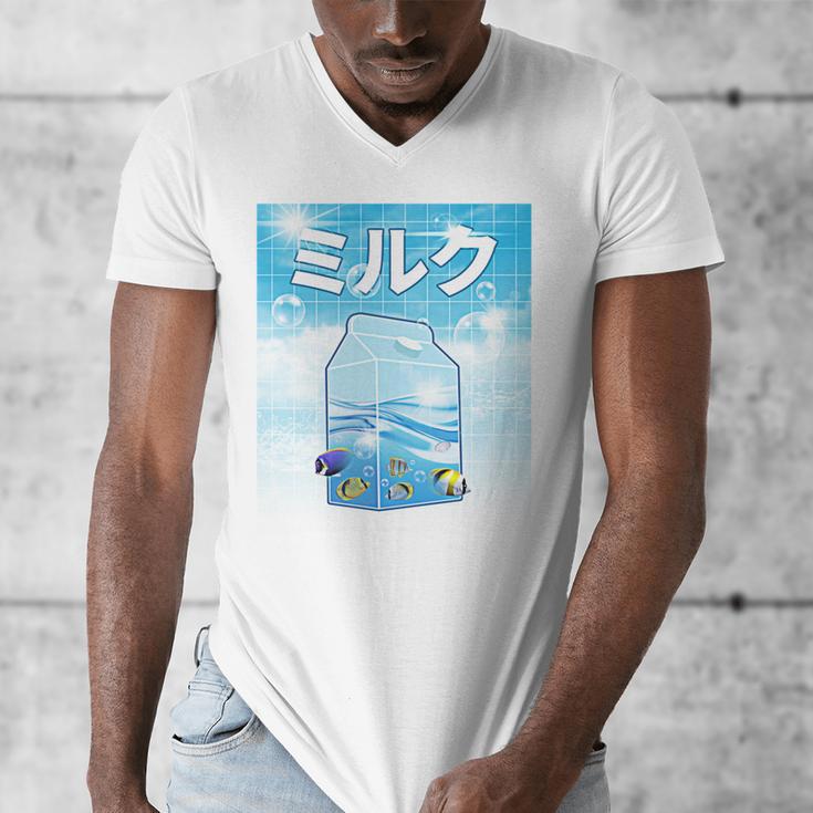 Frutiger Aero Aesthetic Tech Kawaii Milk Underwater Fishes Men's V-Neck T-Shirt Frutiger Aero Aesthetic Tech Kawaii Milk Underwater Fishes Men's V-Neck T-Shirt
