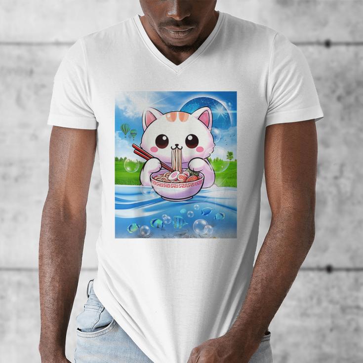 Frutiger Aero Aesthetic Tech Kawaii Ramen Cat Fishes Raglan Baseball Tee Men's V-Neck T-Shirt Frutiger Aero Aesthetic Tech Kawaii Ramen Cat Fishes Raglan Baseball Tee Men's V-Neck T-Shirt