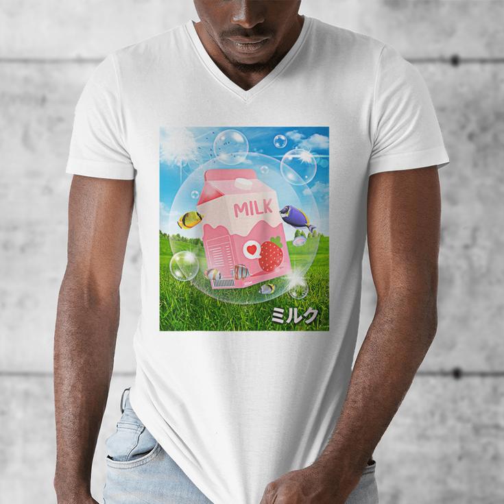 Frutiger Aero Aesthetic Tech Kawaii Strawberry Milk Fishes Raglan Baseball Tee Men's V-Neck T-Shirt Frutiger Aero Aesthetic Tech Kawaii Strawberry Milk Fishes Raglan Baseball Tee Men's V-Neck T-Shirt