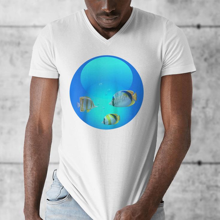 Frutiger Aero Aesthetic Tech Orb Fishes Raglan Baseball Tee Men's V-Neck T-Shirt