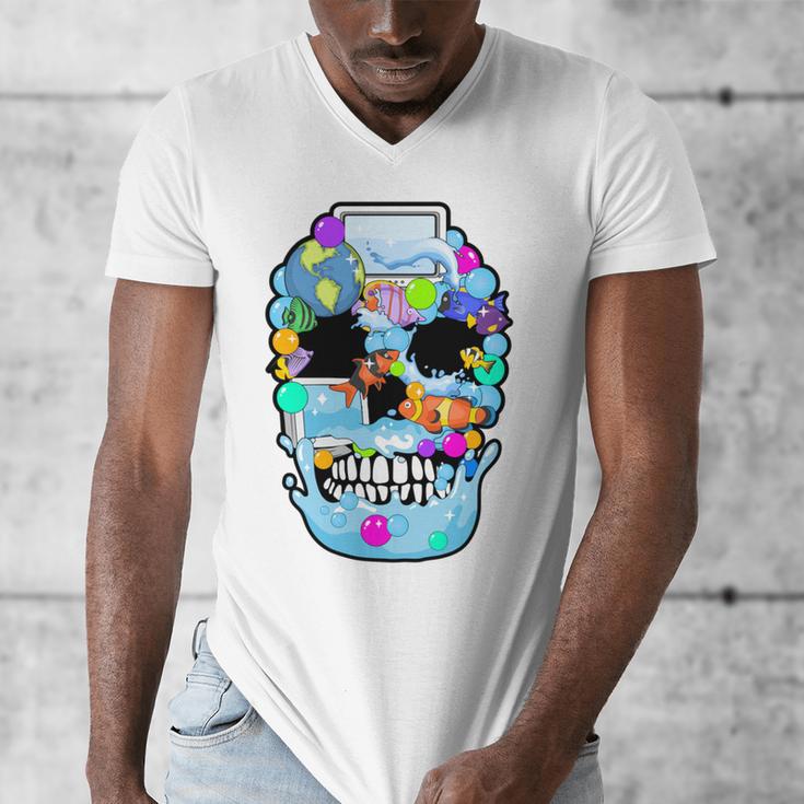 Frutiger Aero Aesthetic Tech Skull Computer Fishes Men's V-Neck T-Shirt