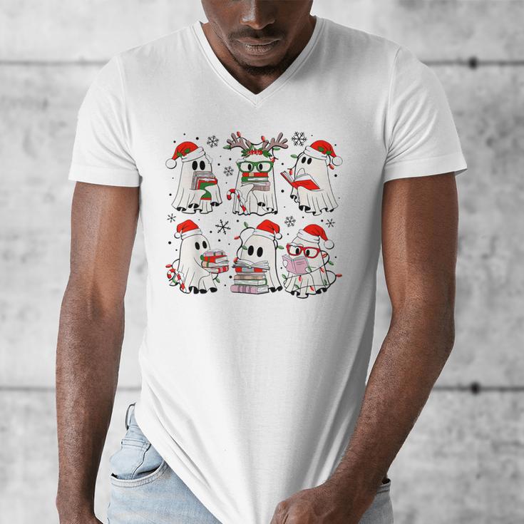 Ghost Book Reading Christmas Books Lover Teacher Kids Men's V-Neck T-Shirt