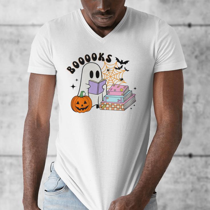 Ghost Reading Halloween Women Teacher Book Lover Men's V-Neck T-Shirt