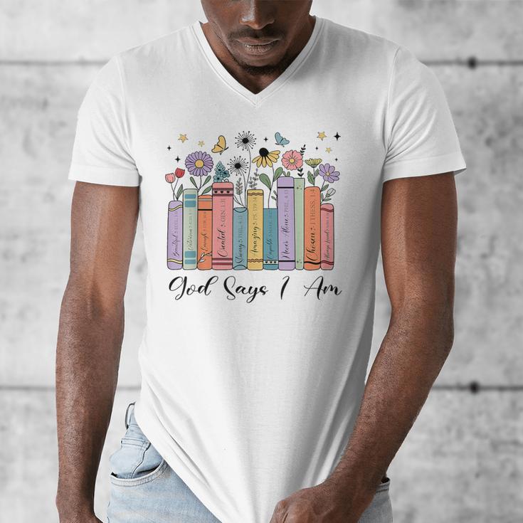 God Says I Am Floral Book Cute Christian Girl Teen Religious Men's V-Neck T-Shirt