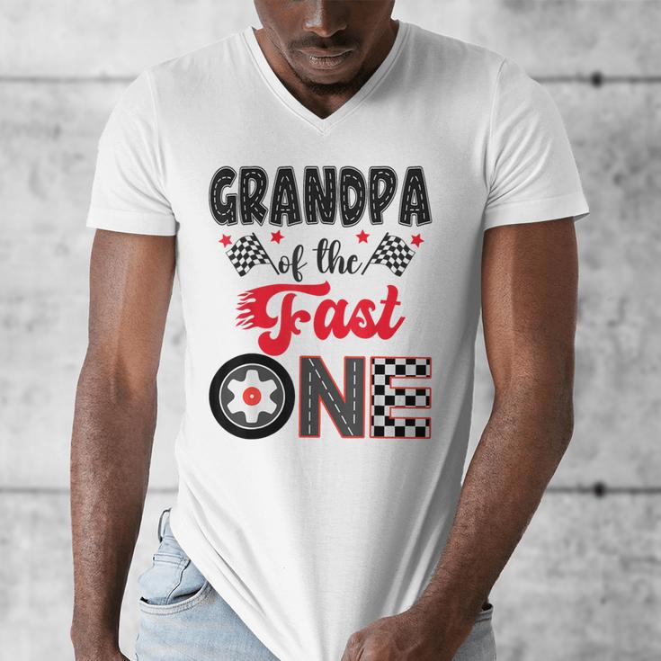 Grandpa Of The Fast One Car Racing Dad 1St Birthday Boy Men's V-Neck T-Shirt