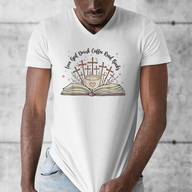 Groovy Flowers Love God Drink Coffee Read Books Christian Men's V-Neck T-Shirt Groovy Flowers Love God Drink Coffee Read Books Christian Men's V-Neck T-Shirt
