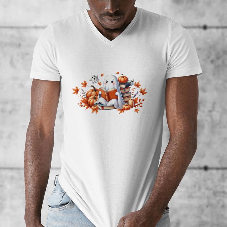 Halloween Book Lover Ghost Witch Books & Pumpkins Men's V-Neck T-Shirt Halloween Book Lover Ghost Witch Books & Pumpkins Men's V-Neck T-Shirt