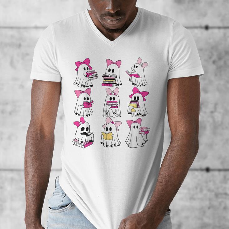 Halloween Pink Ghost Read More Books Spooky Boo Teacher Kids Men's V-Neck T-Shirt Halloween Pink Ghost Read More Books Spooky Boo Teacher Kids Men's V-Neck T-Shirt