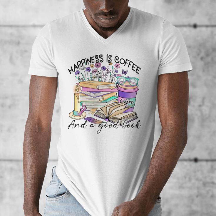 Happiness Is Coffee And a Good Book Women Love Reading Book Men's V-Neck T-Shirt Happiness Is Coffee And a Good Book Women Love Reading Book Men's V-Neck T-Shirt