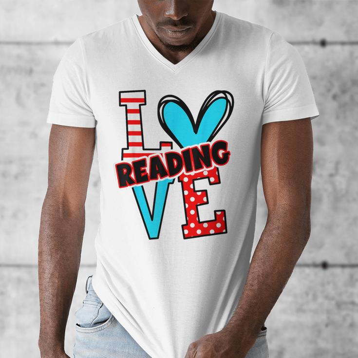 I Heart Books Love Reading Red And Stripe Animated Cat For Men Women Girls Kids Men's V-Neck T-Shirt