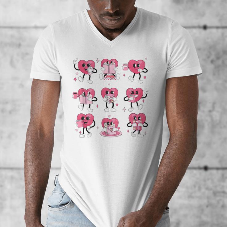 Heart Reading Books Valentine Teacher Boy Girl Book Lover Men's V-Neck T-Shirt