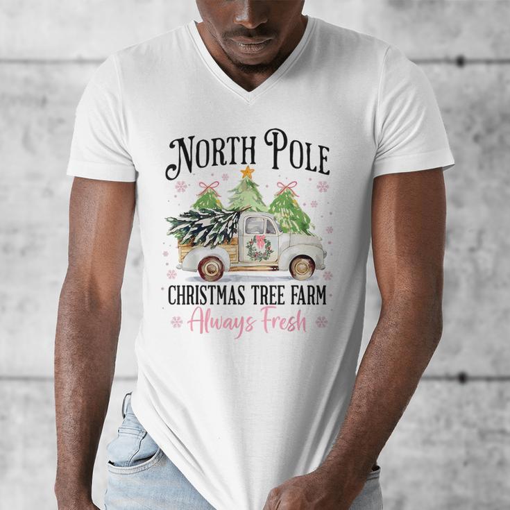 Holiday Scene Nostalgia North Pole Tree Farm Merry Christmas Men's V-Neck T-Shirt