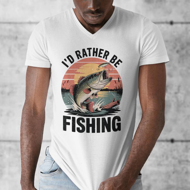 Id Rather Be Fishing Largemouth Bass Fish Dad Jokes Men's V-Neck T-Shirt
