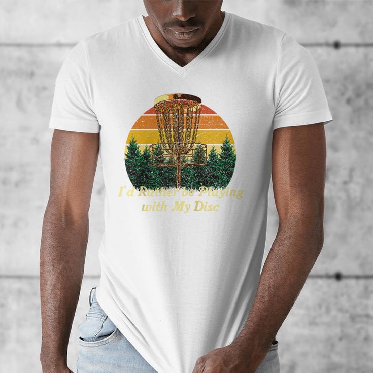 Id Rather Be Playing With My Disc Introvert Disc Golf Raglan Baseball Tee Men's V-Neck T-Shirt