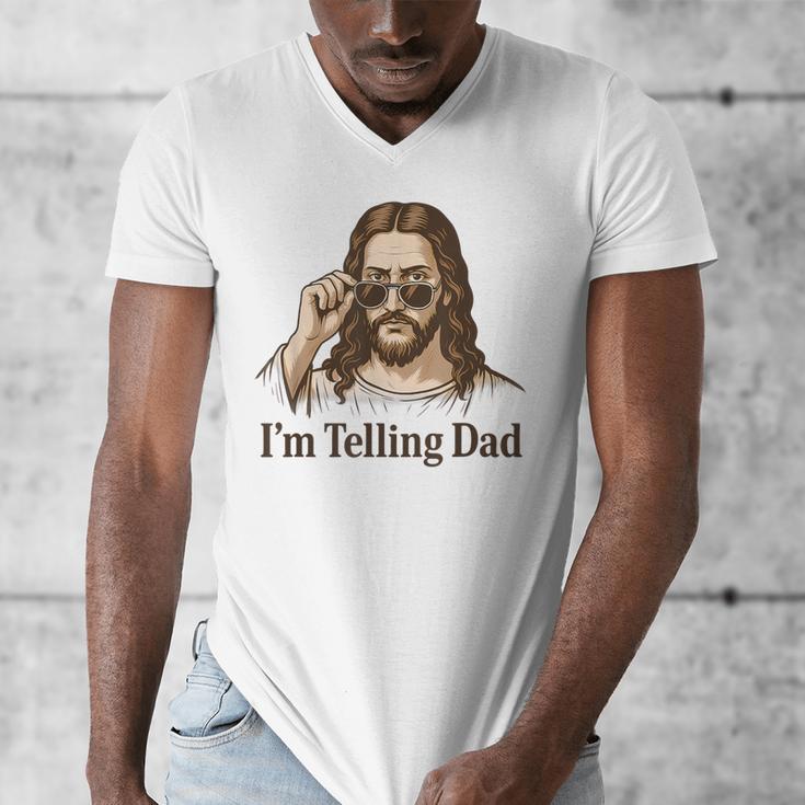 I'm Telling Dad Jesus Wearing Sunglasses Christian Fathers Men's V-Neck T-Shirt I'm Telling Dad Jesus Wearing Sunglasses Christian Fathers Men's V-Neck T-Shirt