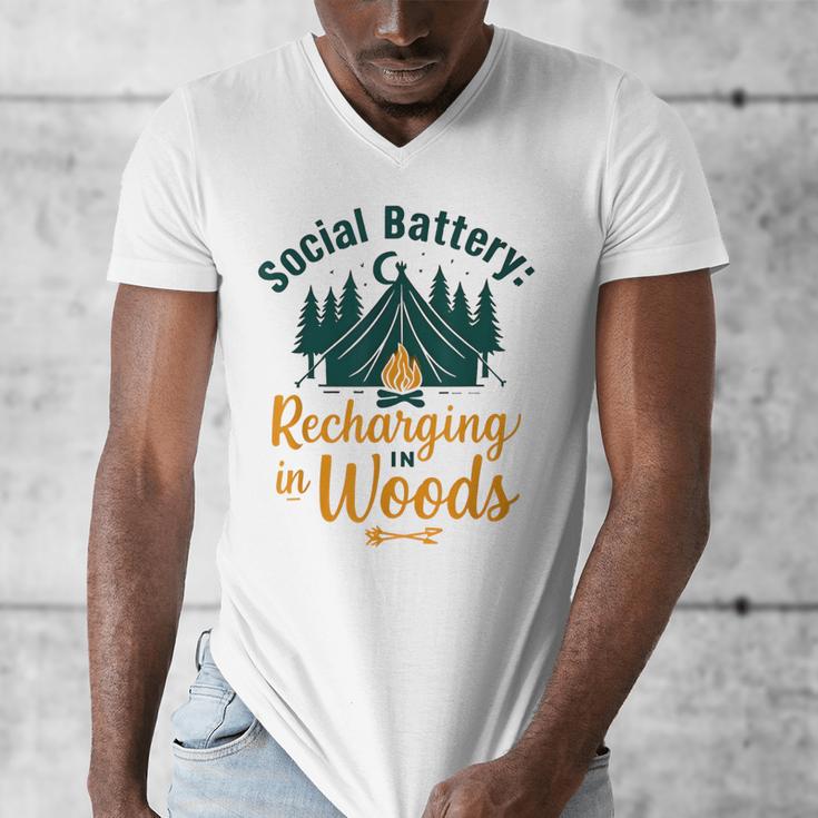 Introvert Camping Social Battery Recharging In The Woods Men's V-Neck T-Shirt Introvert Camping Social Battery Recharging In The Woods Men's V-Neck T-Shirt
