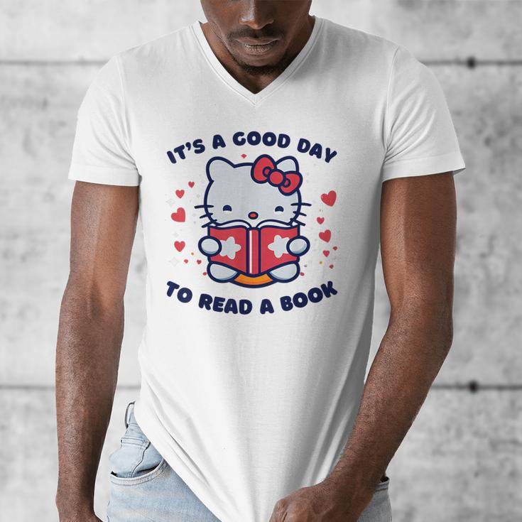 It's a Good Day To Read a Book Cute Cat Book Day Girls Boys Men's V-Neck T-Shirt It's a Good Day To Read a Book Cute Cat Book Day Girls Boys Men's V-Neck T-Shirt
